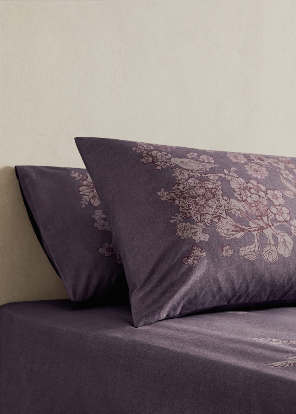 Mango Home Two Percale Cotton Floral-print Pillowcases 60x60 Cm Plum