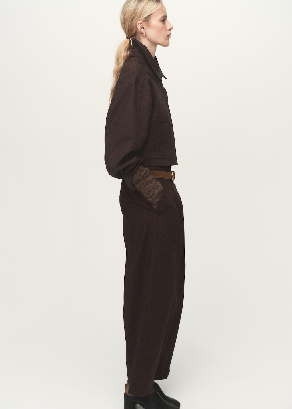 Mango Pleated Wide Leg Trousers Chocolate In Brown