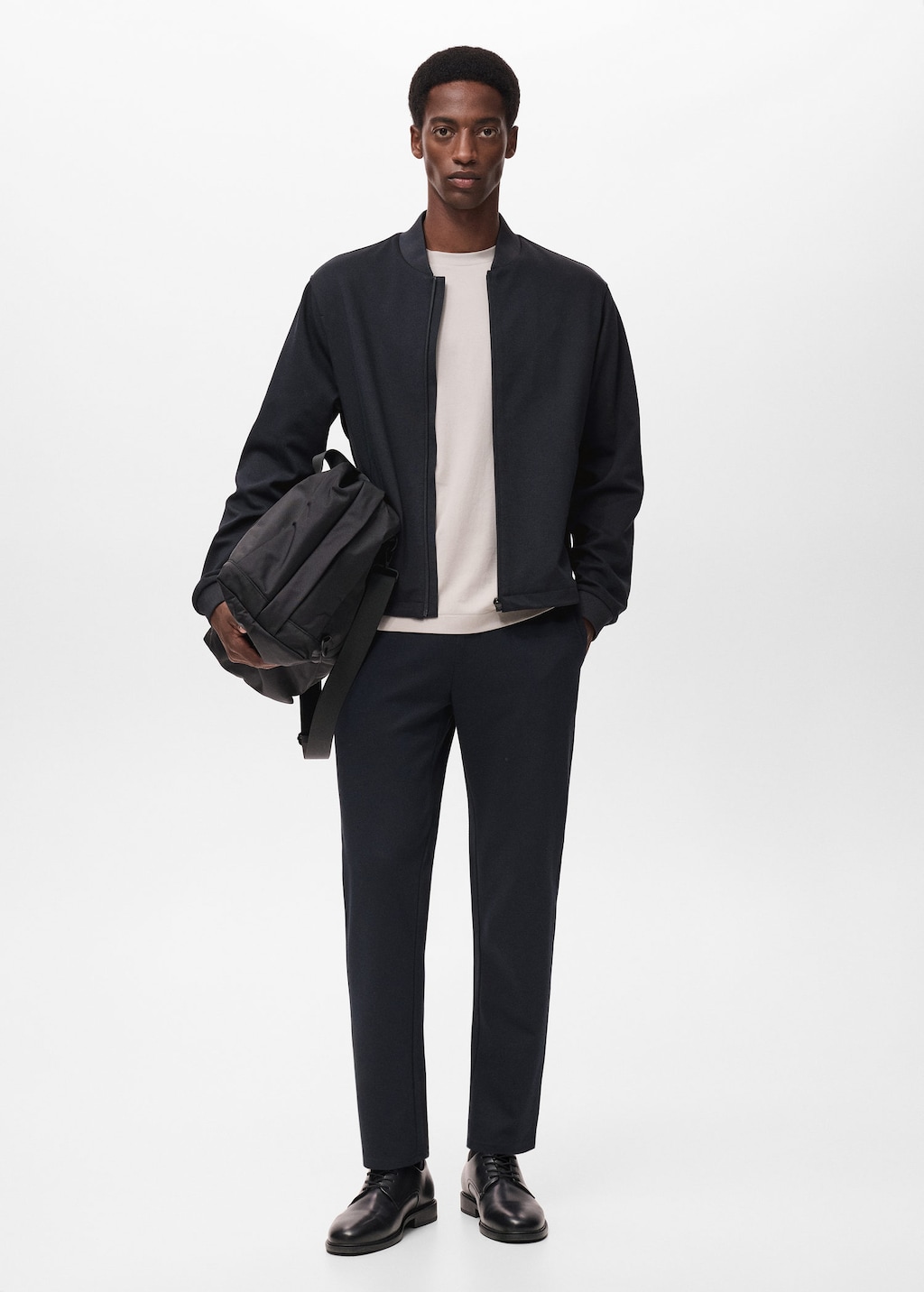 Comfort stretch zip-up hoodie navy - Man - S - MANGO MAN