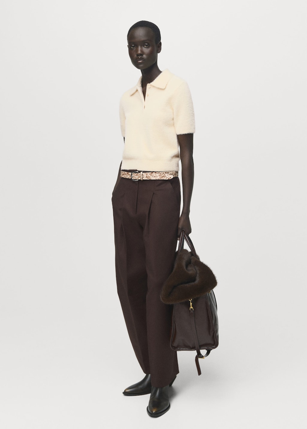 Mango Polo En Jersey Effet Poil Écru - Femme - L -  In Neutral