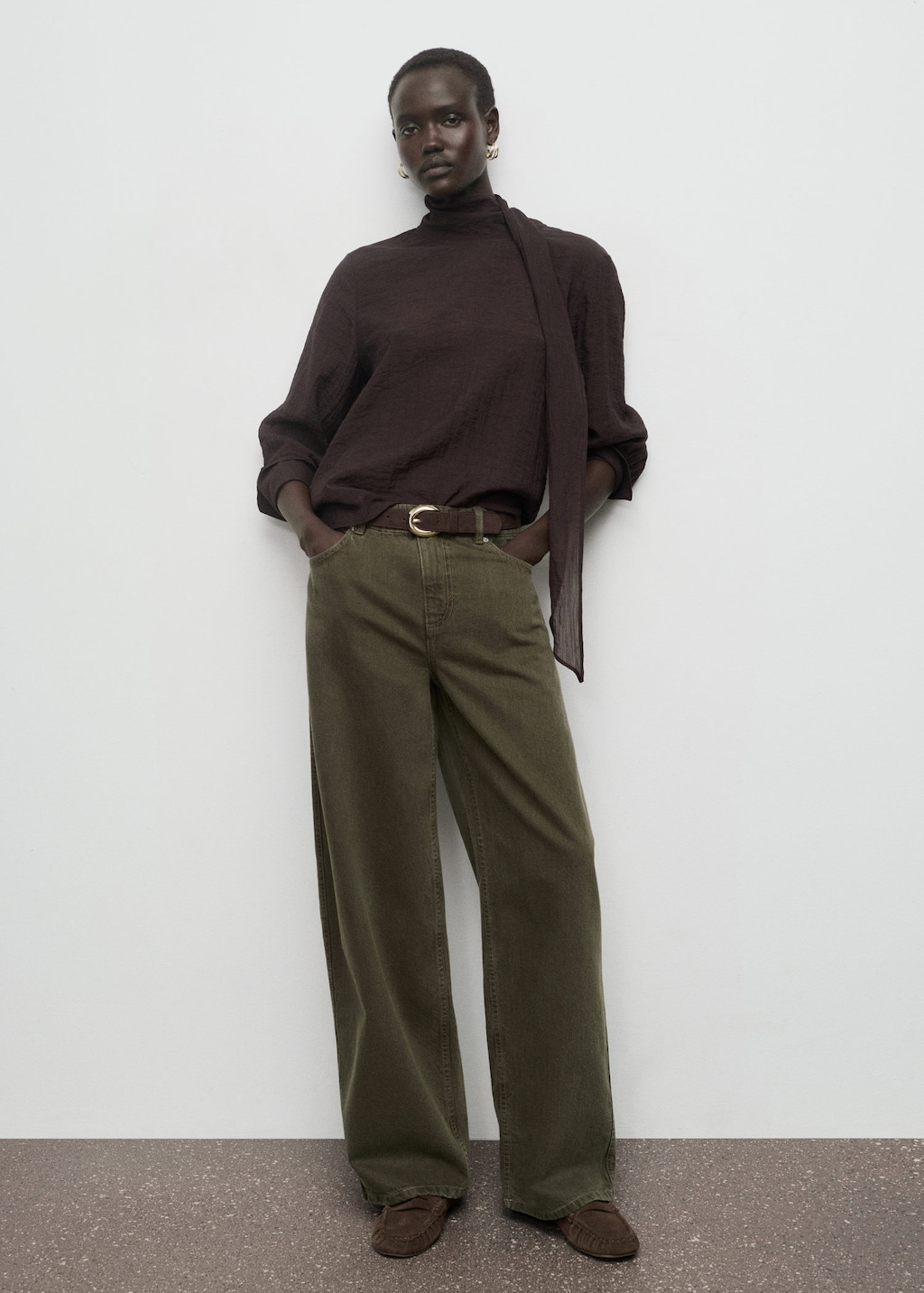 Mango Low-rise Barrel Jeans Khaki In Brown