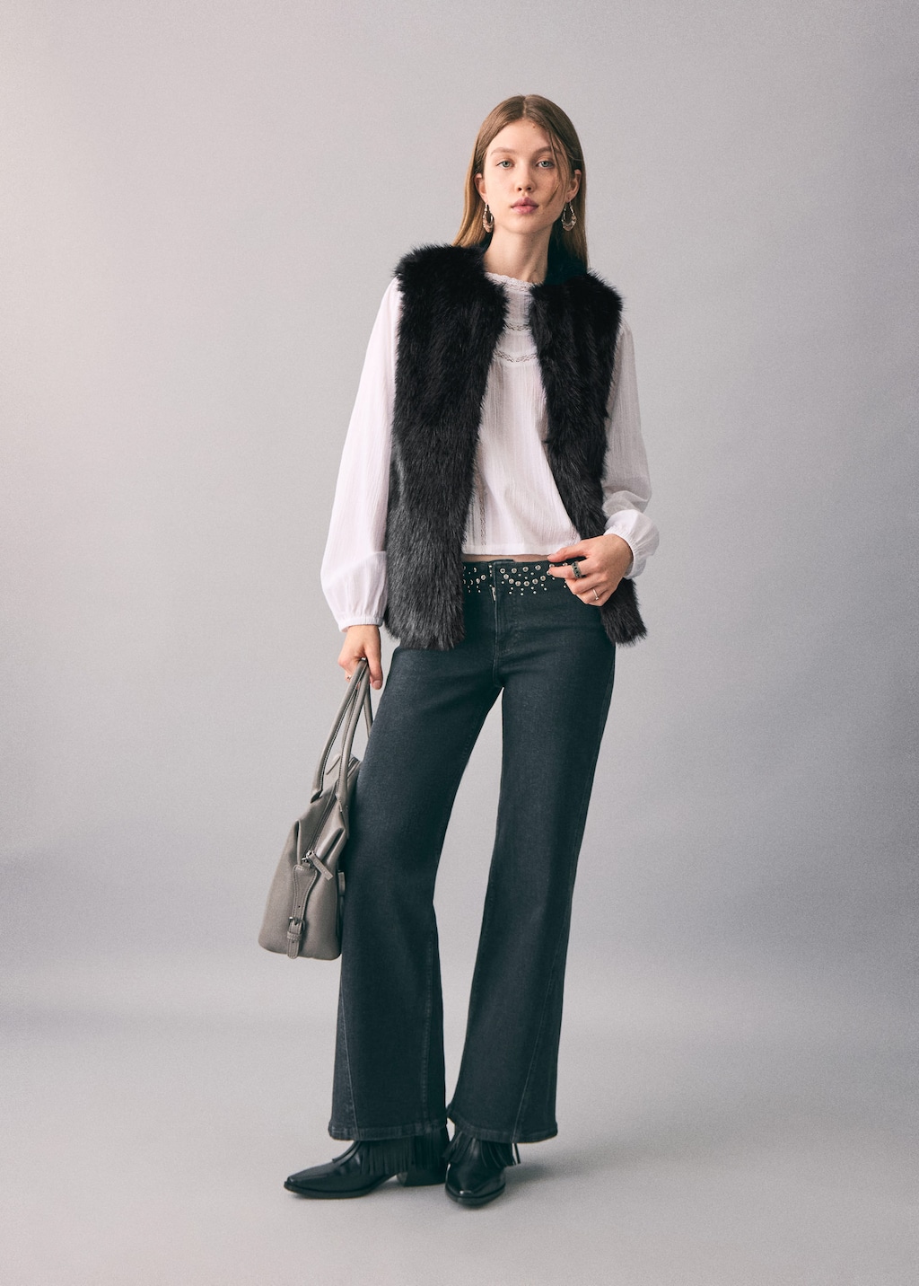 Mango Teen Fur-effect Cape Gilet Black