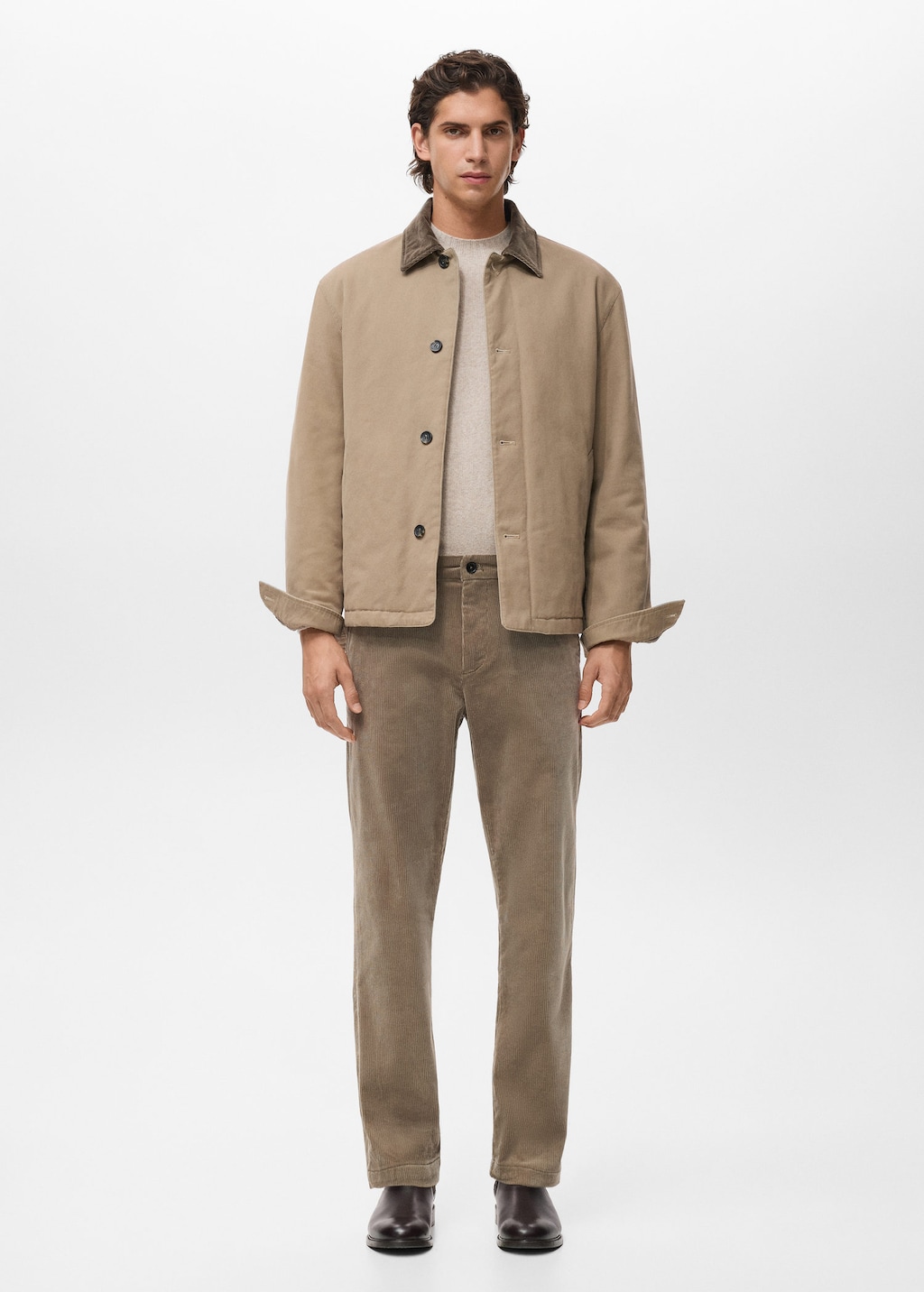 Mango Man Corduroy Slim-fit Trousers Beige In Brown