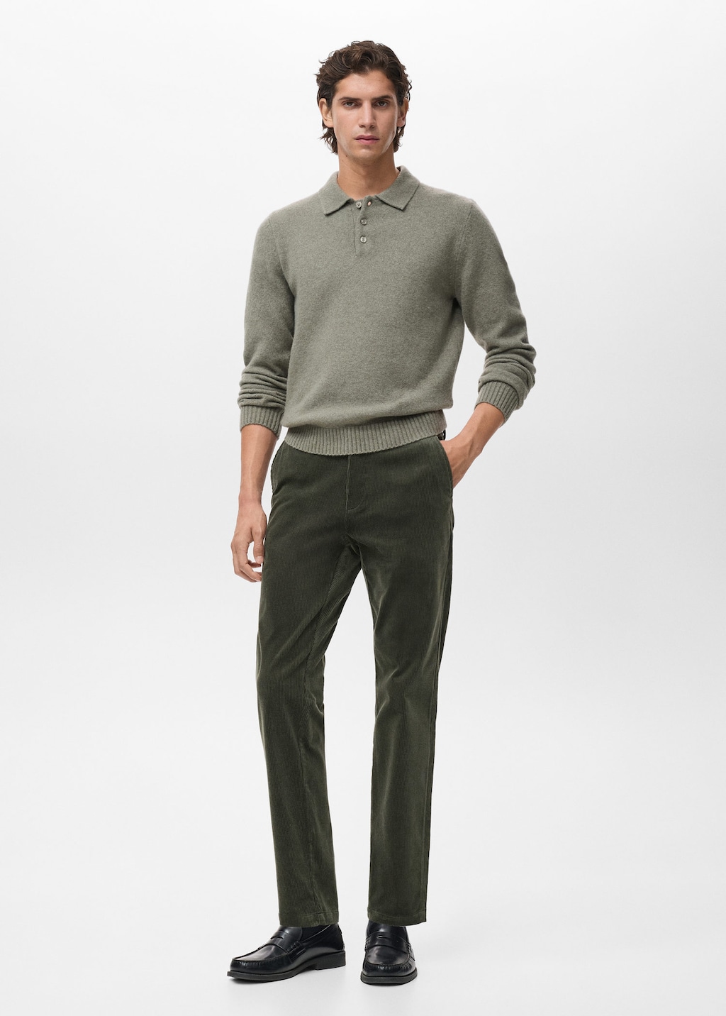 Mango Man Corduroy Slim-fit Trousers Khaki In Multi