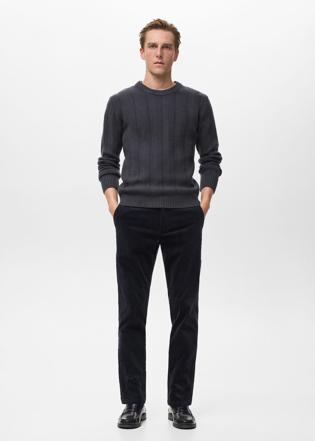 Mango Man Corduroy Slim-fit Trousers Navy In Gray