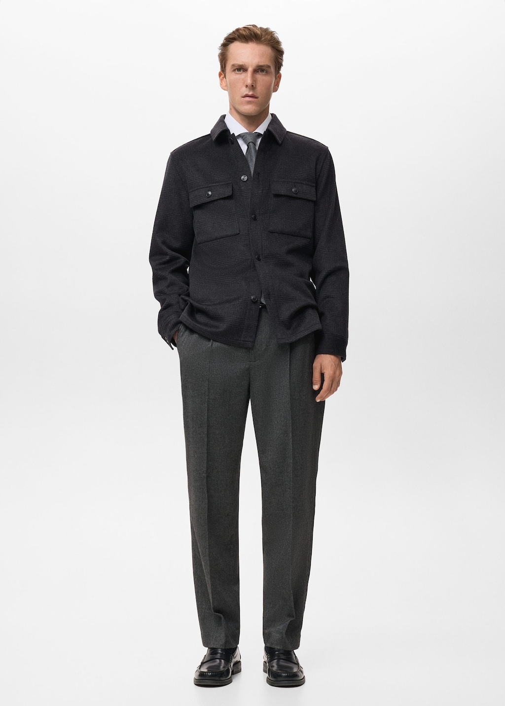 Mango Man Wool-blend Check Jacket Black