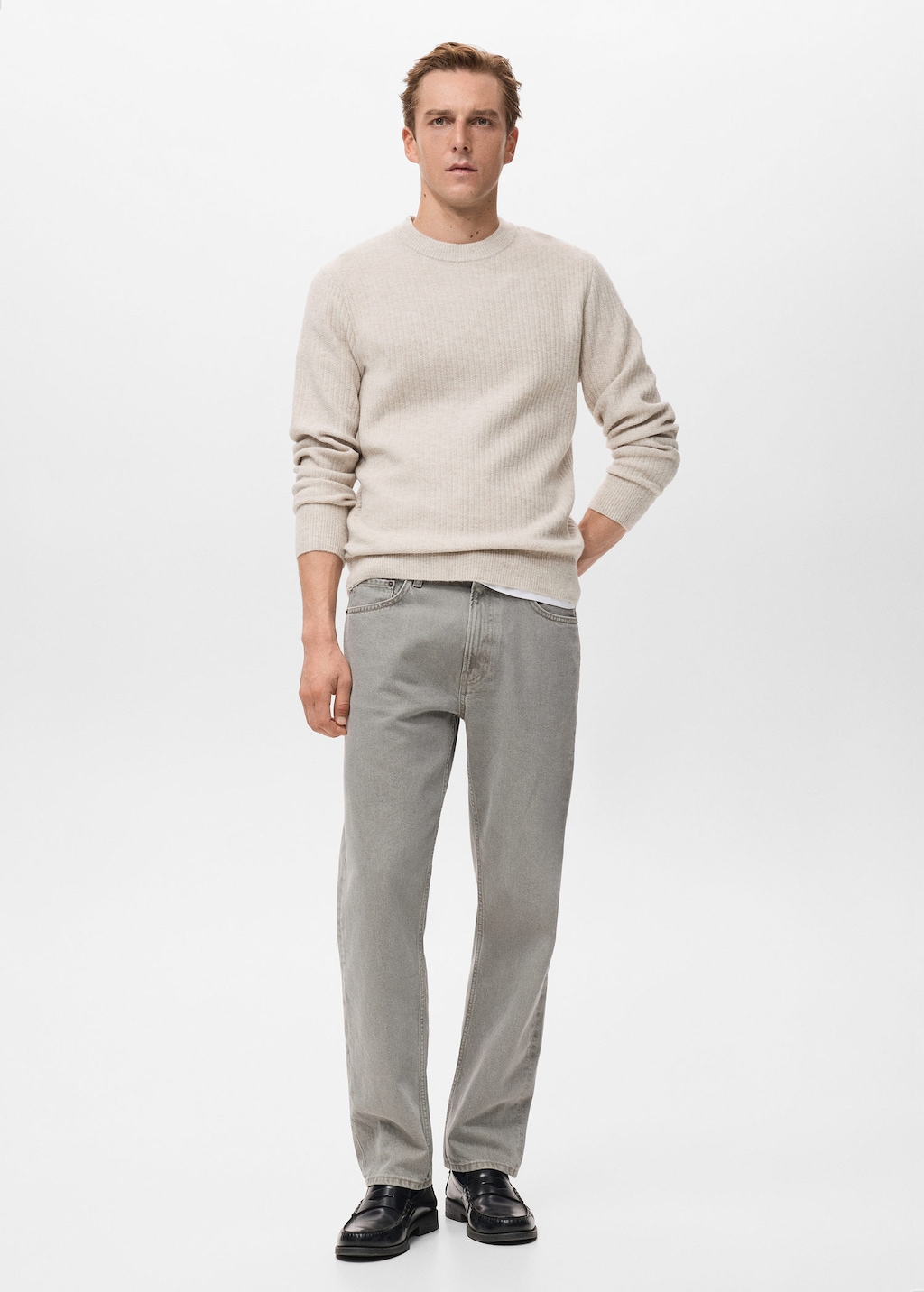 Mango Man Pull-over Maille Côtelée Écru - Homme - M -  In Neutral
