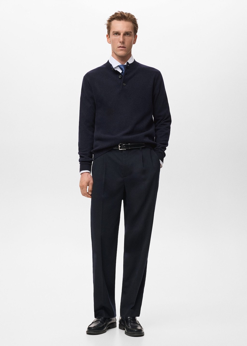 Mango Man 100% Extra-fine Wool Knitted Sweater Navy In Blue