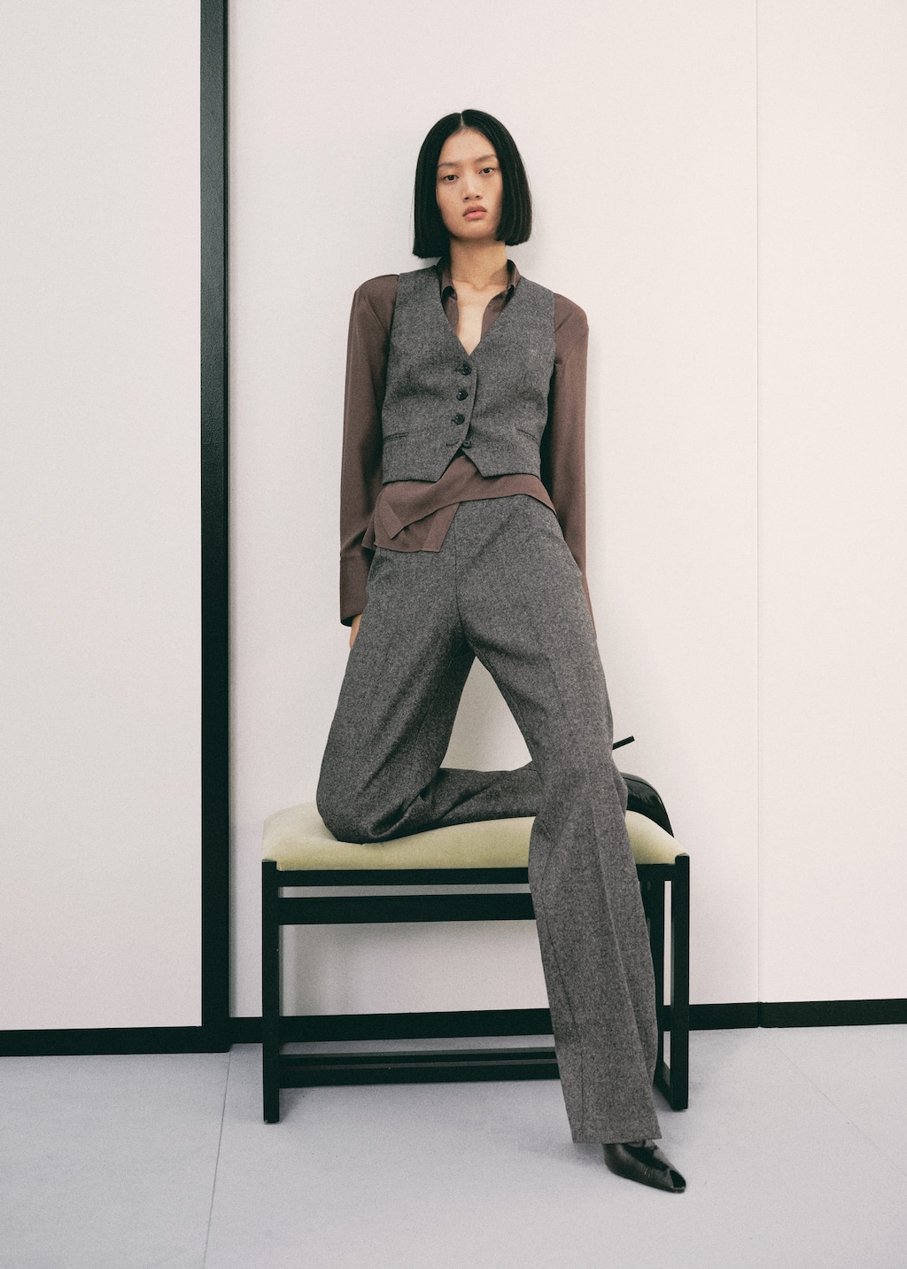 Mango Speckled Wool Trousers Grey In Gray