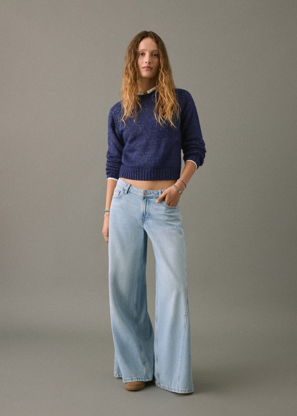 Mango Teen Knit Embroidered Sweater Blue
