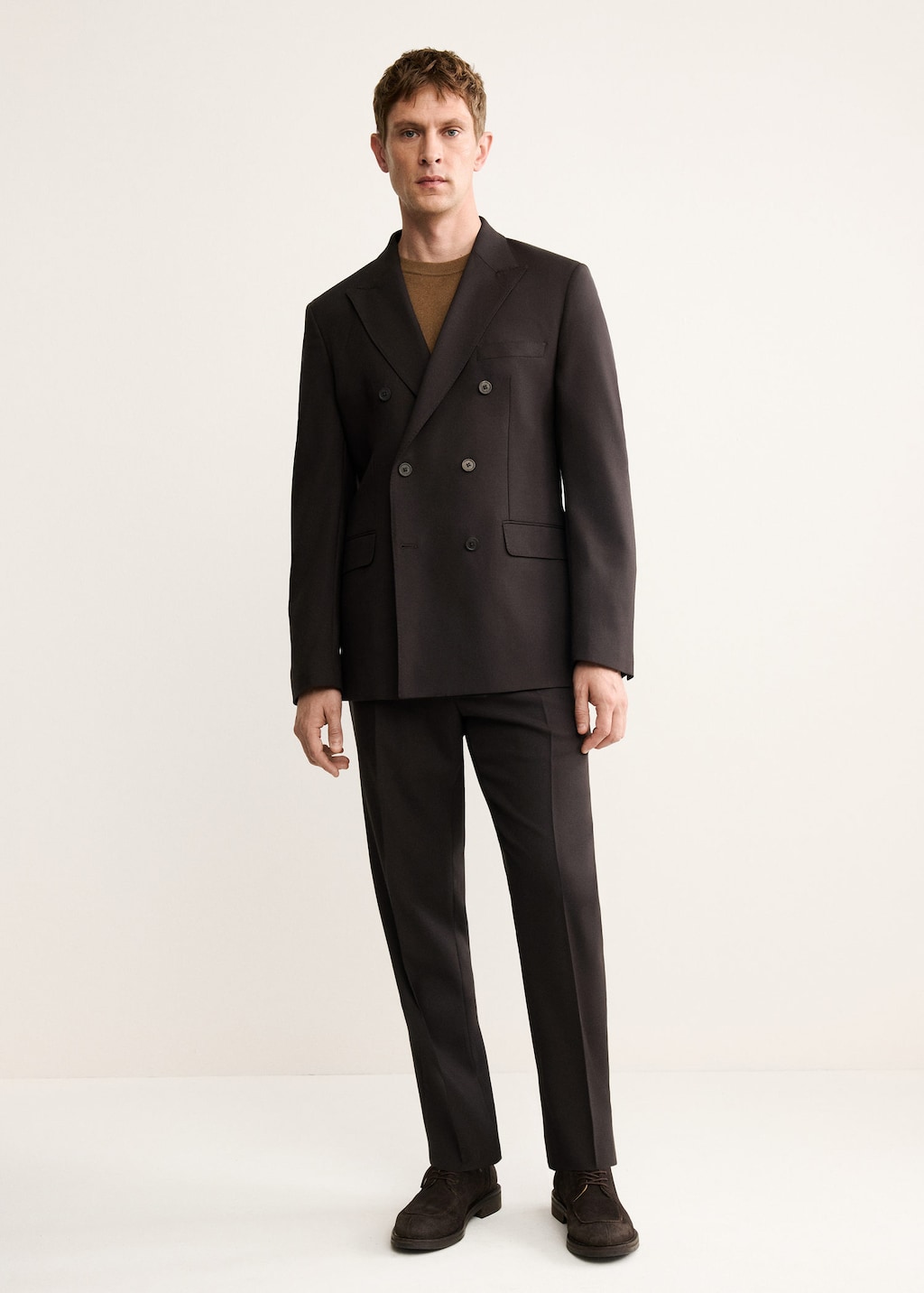 Mango Man 100% Italian Virgin Wool Flannel Suit Trousers Brown