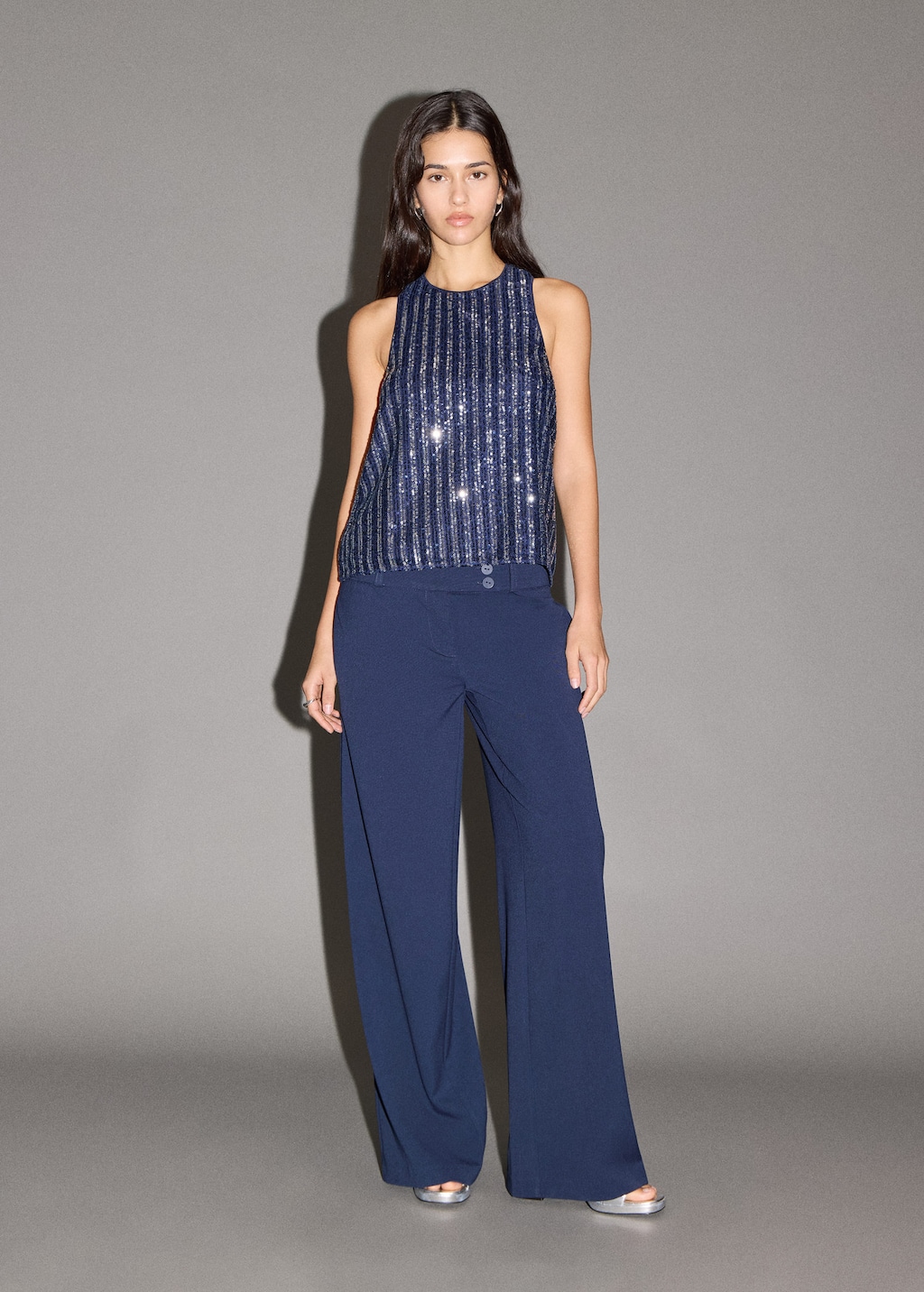 Mango Teen Top Rayures Multicolores Sequins Bleu - Fille - M - In Blue