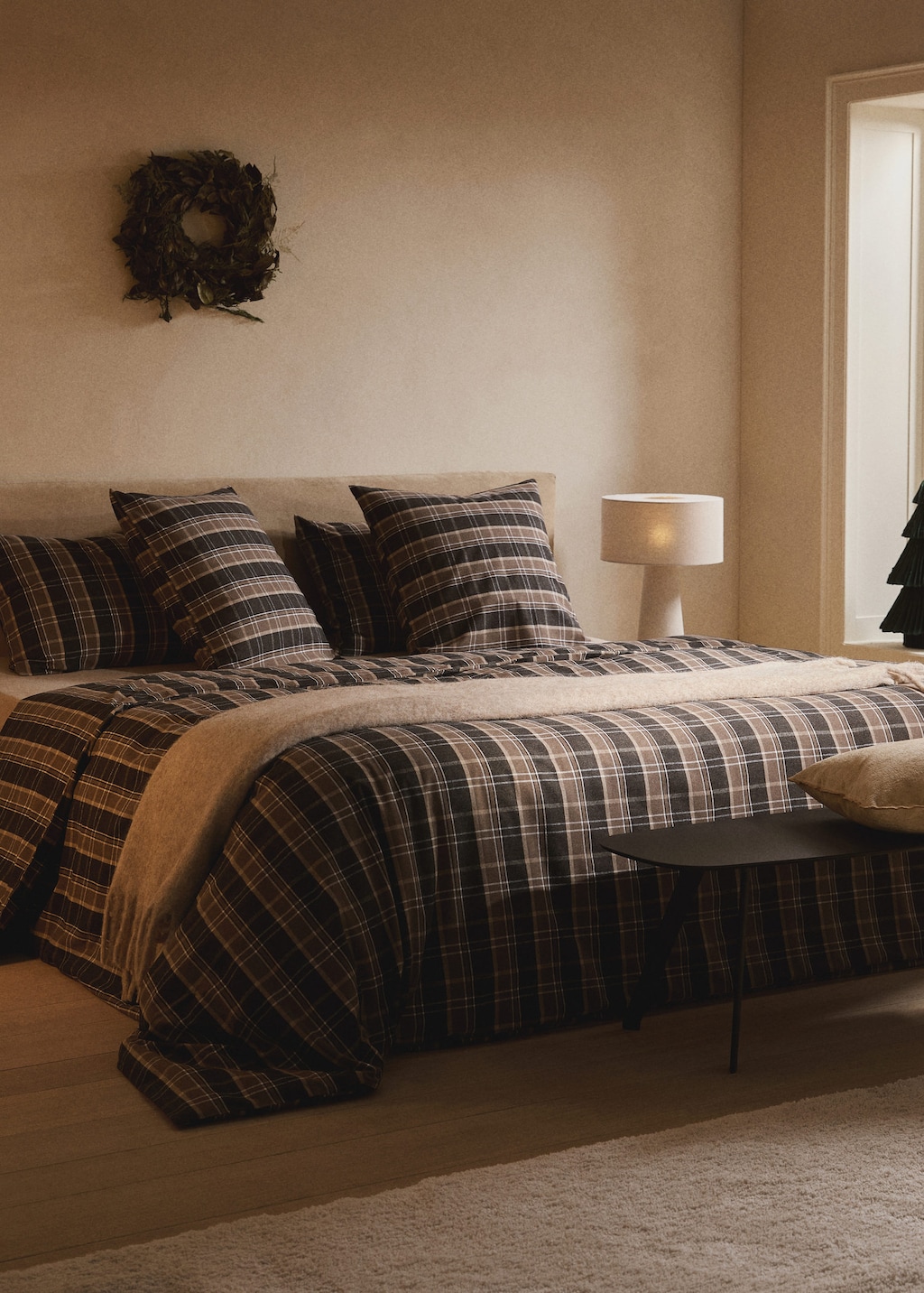 Mango Home Duvet Cover Cotton Flannel Checkered Bed 90cm Brown