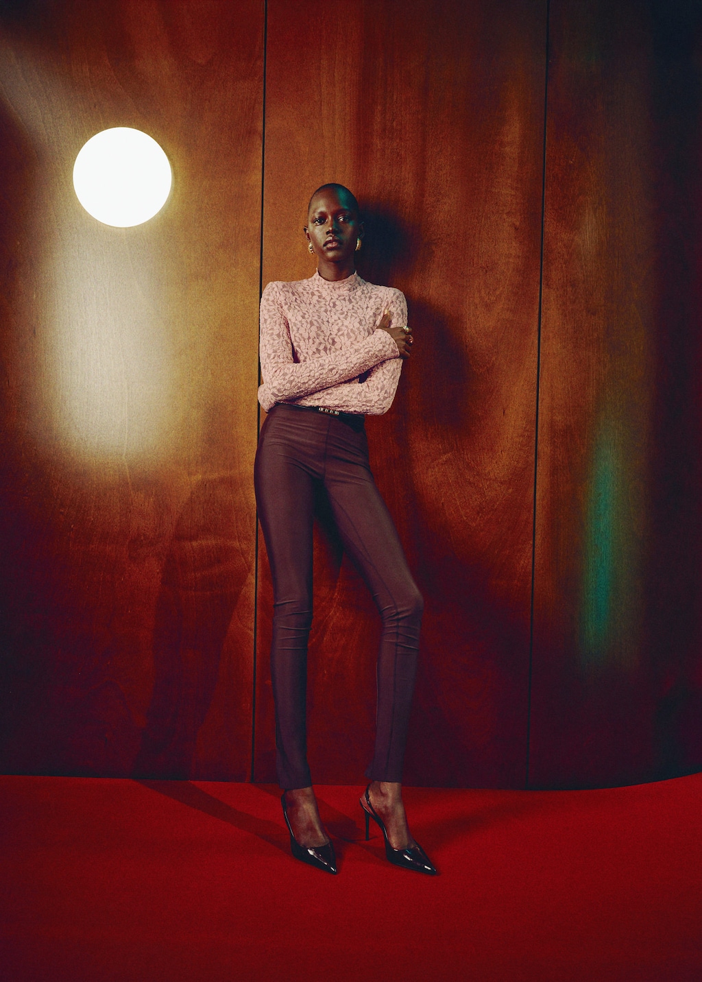 Mango Lace T-shirt With Perkins Neck Nude In Brown