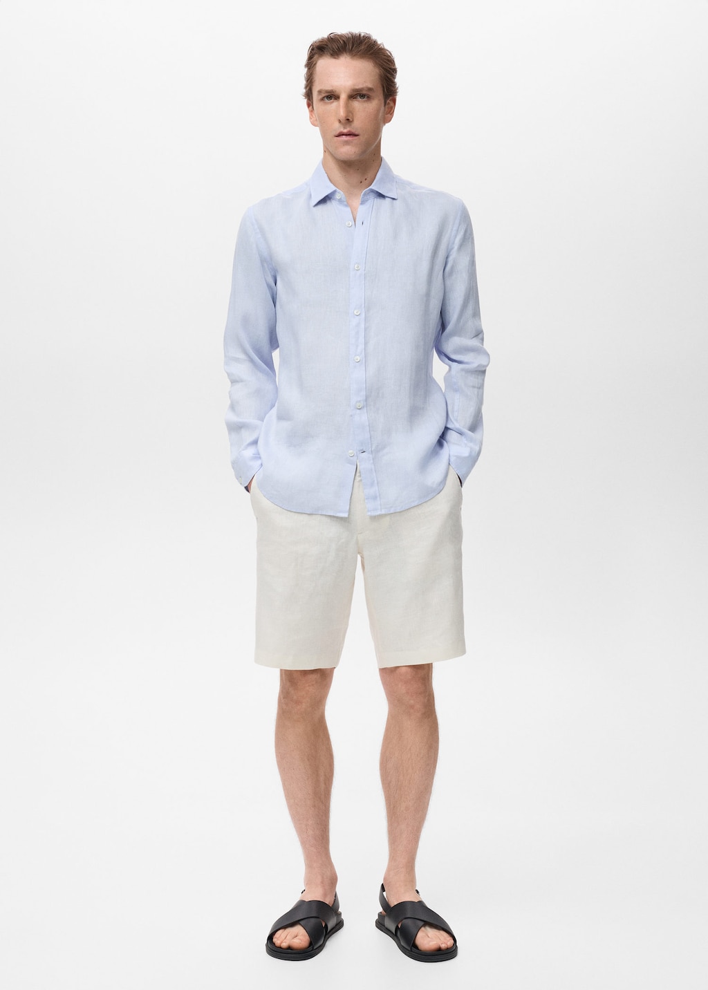 Linen 100% shirt sky blue - Man - XL - MANGO MAN