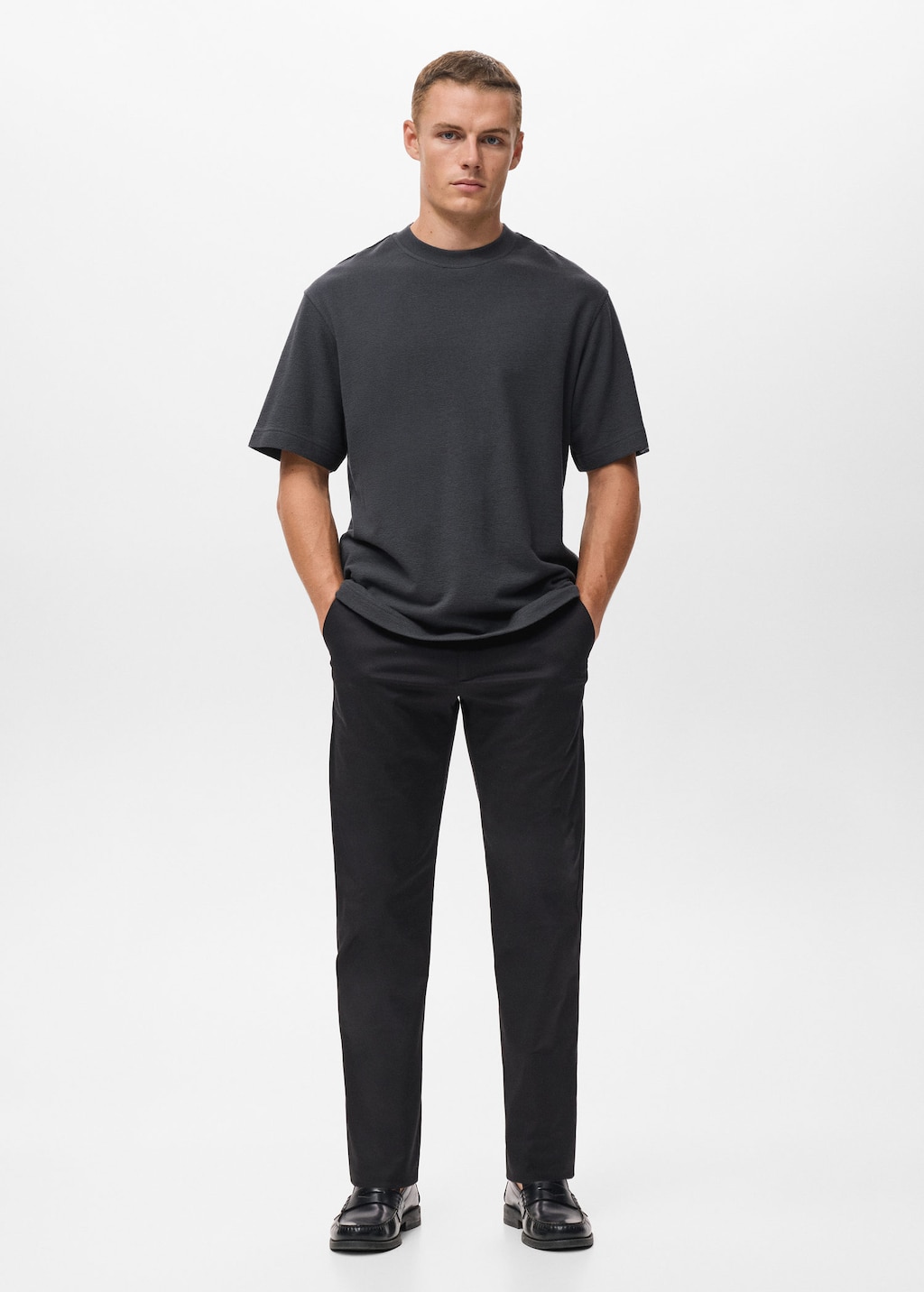 Mango Man 100% Cotton Relaxed-fit Structured T-shirt Indigo Blue