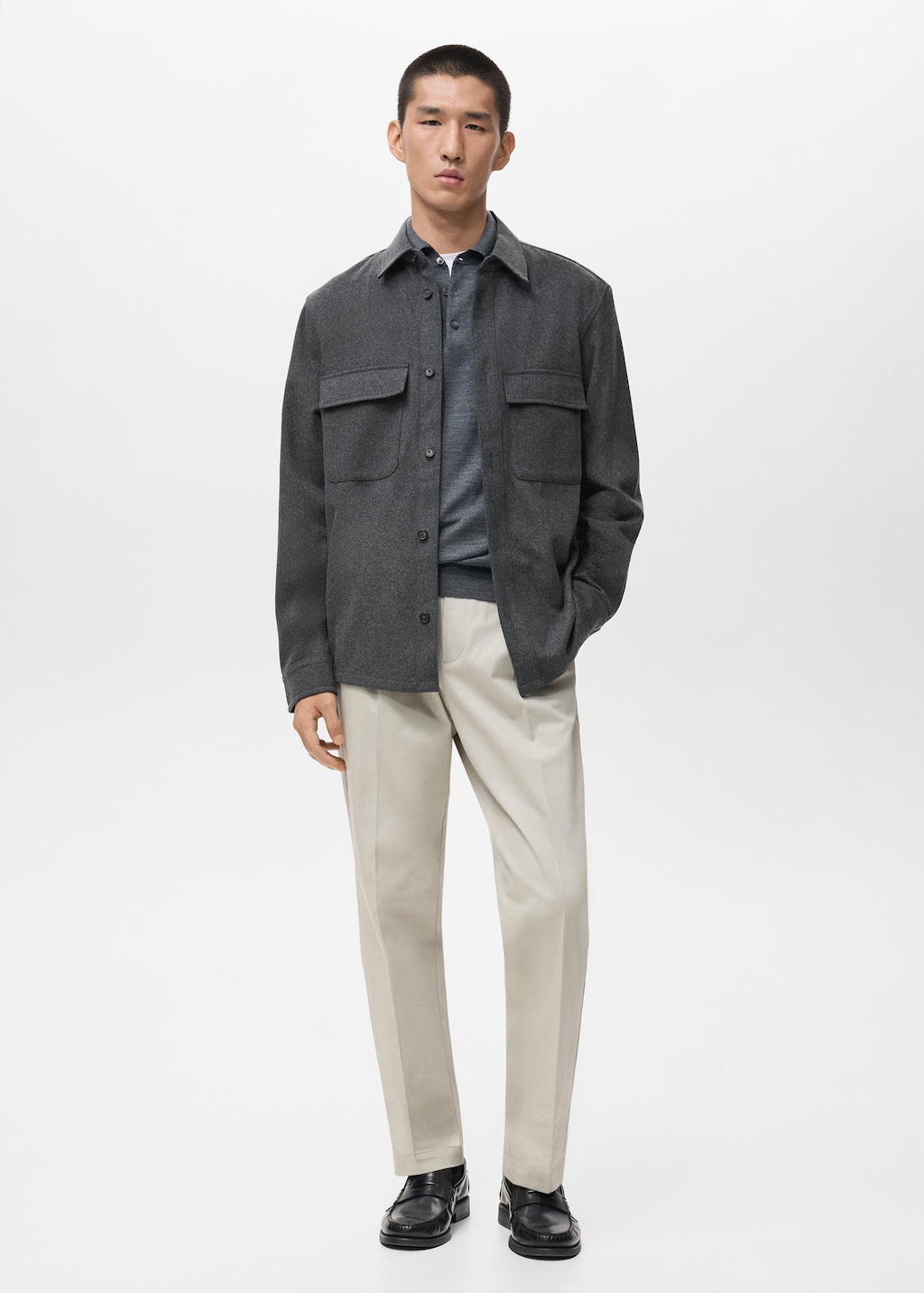 Mango Man Wool Overshirt With Pockets Grey In Gray