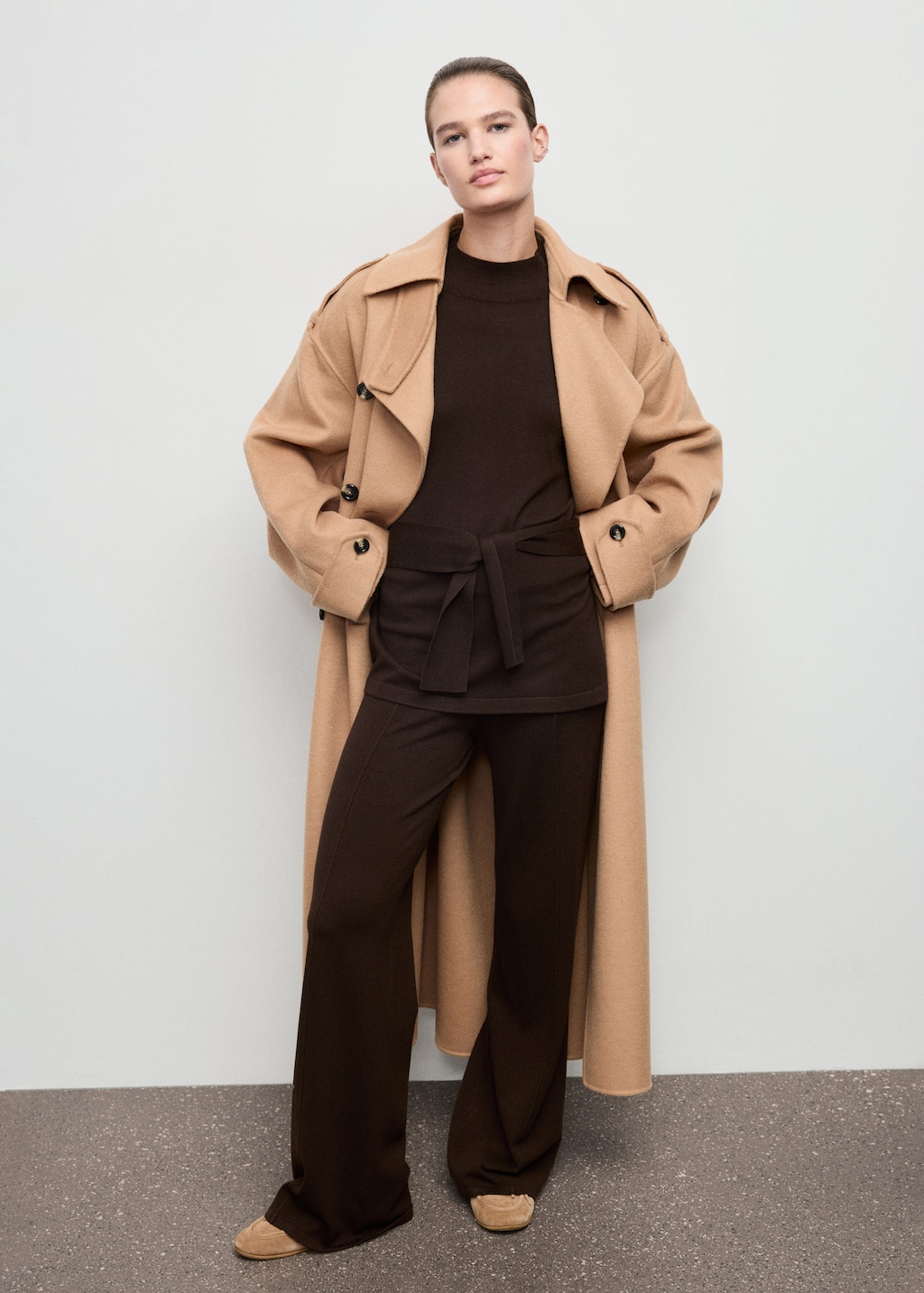 Mango Knitted Trousers With Stitching Detail Chocolate In Brown