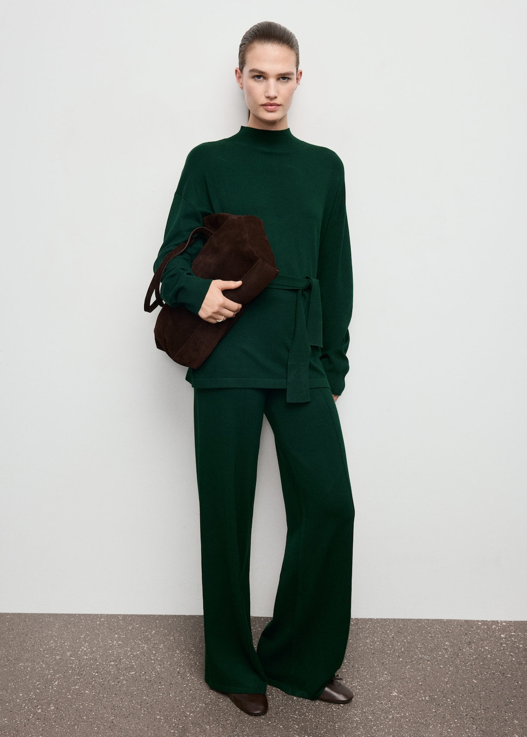 Mango Knitted Trousers With Stitching Detail Dark Green In Black