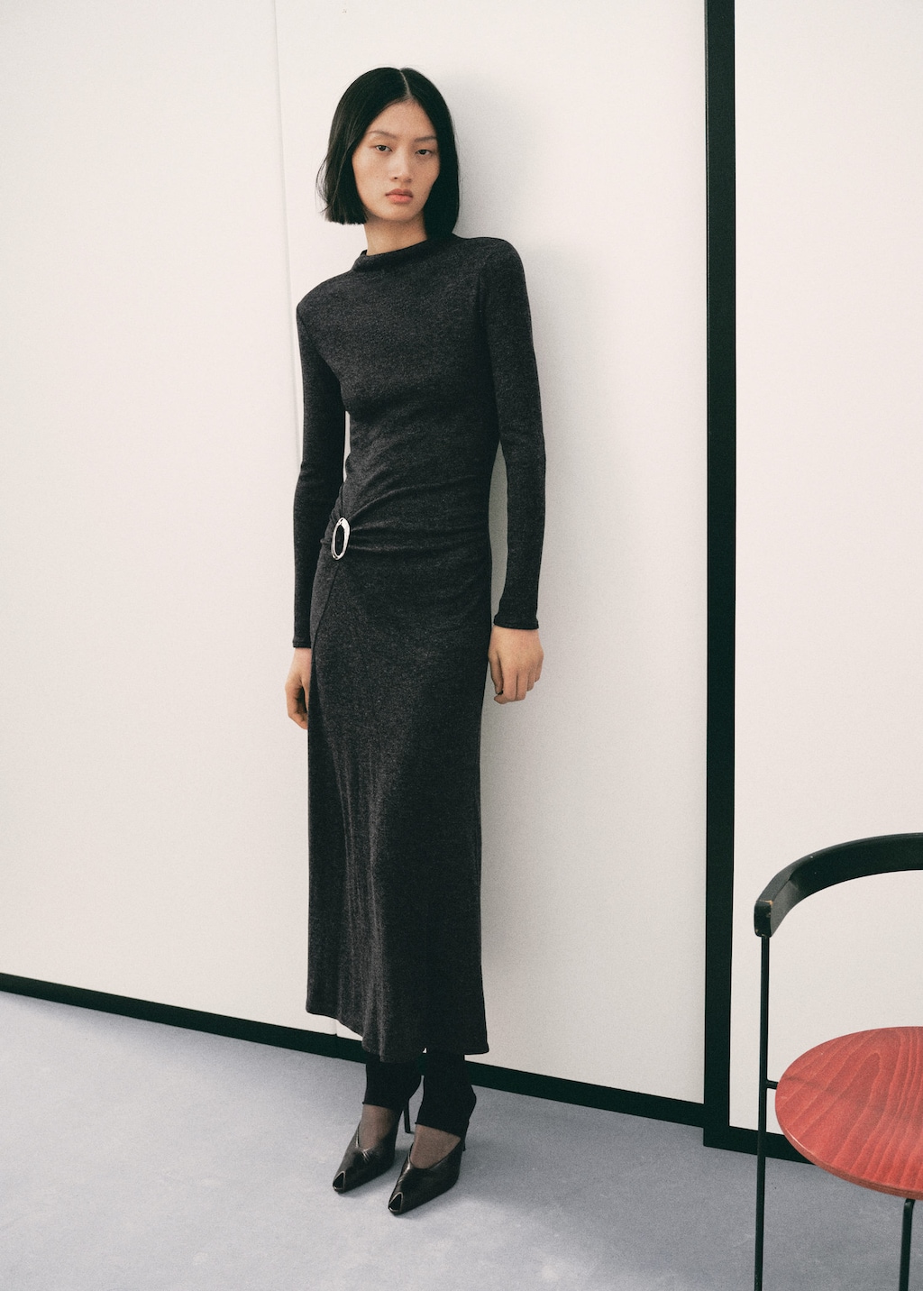 Mango Robe Froncée Avec Anneau Gris - Femme - 3xl - In Gray