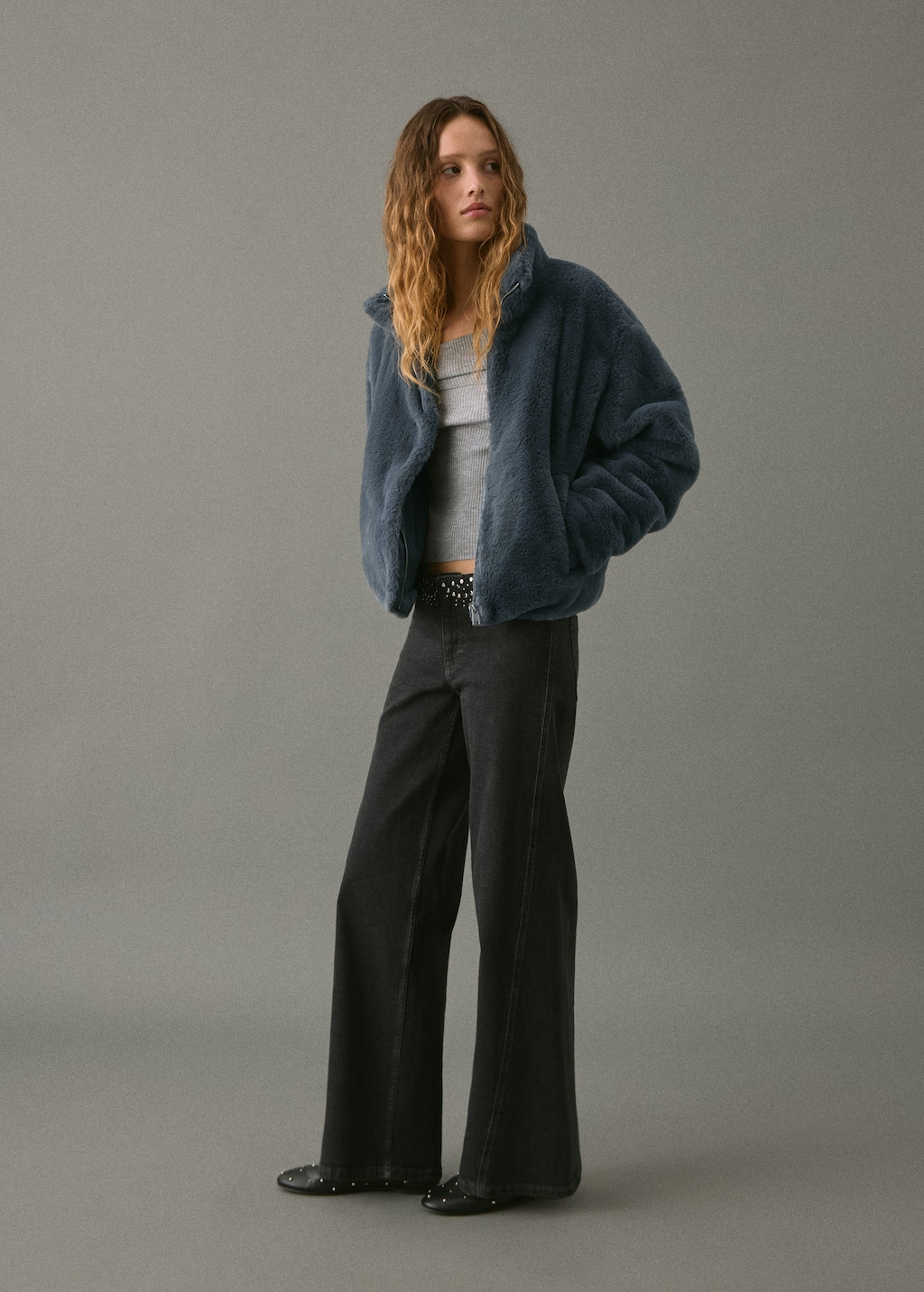 Mango Teen Fur-effect Coat Grey In Gray