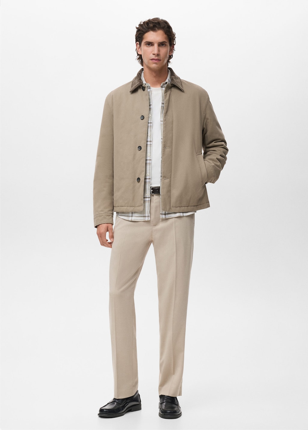 Mango Man Quilted Jacket With Corduroy Collar Beige In Brown