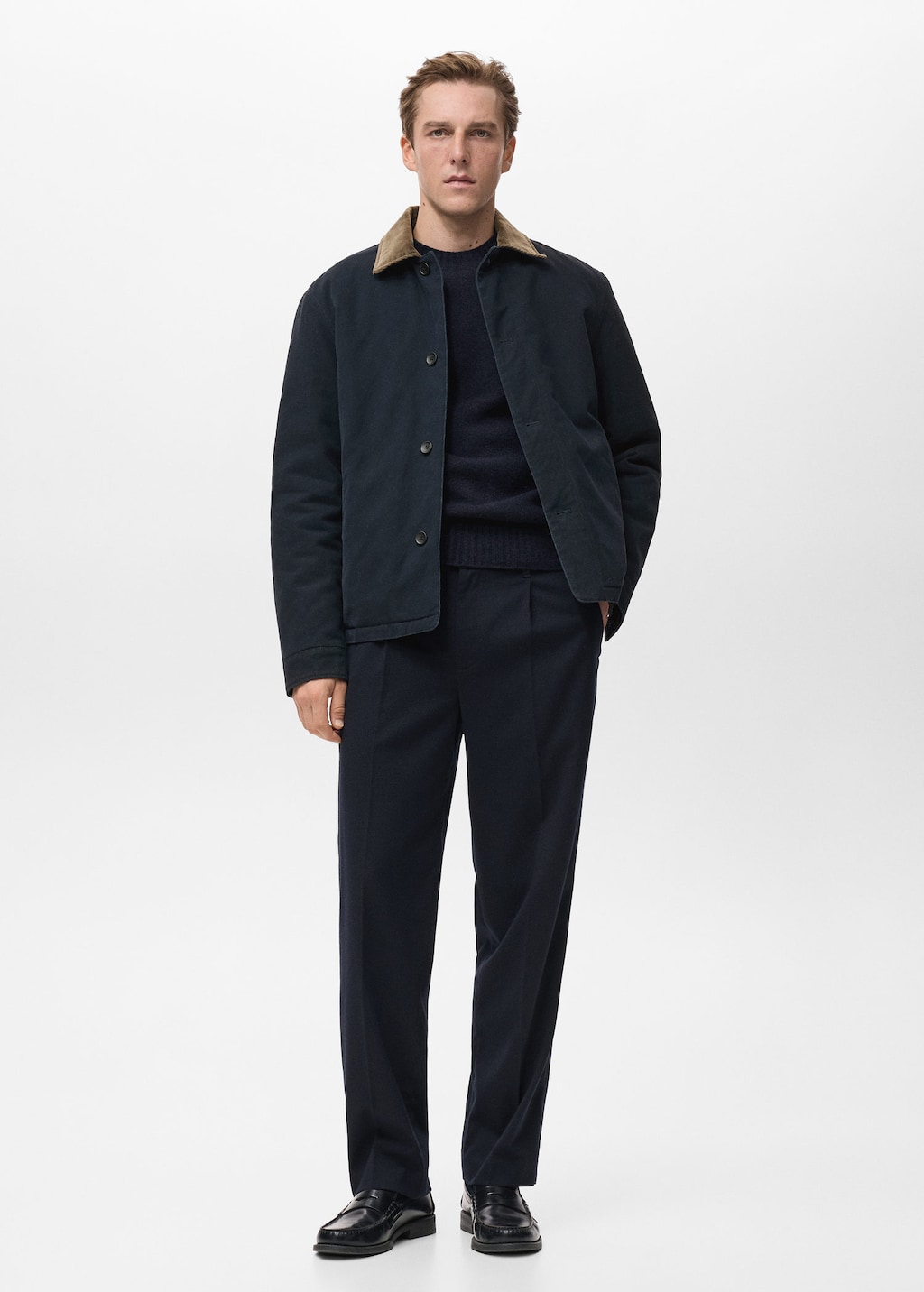 Mango Man Quilted Jacket With Corduroy Collar Navy In Blue