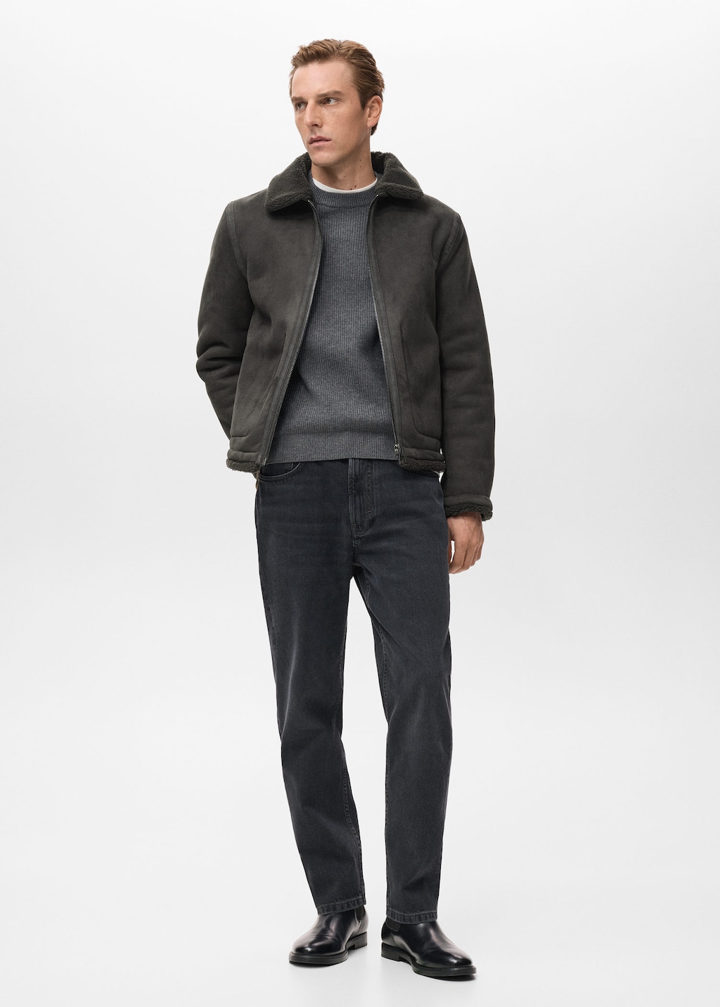 Mango Man Double Face Jacket With Sheepskin Details Brown