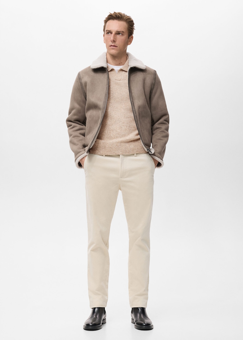Mango Man Double Face Jacket With Sheepskin Details Medium Brown In Neutral