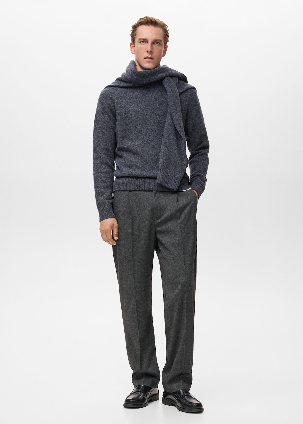 Mango Man Wool And Alpaca-blend Sweater Indigo Blue