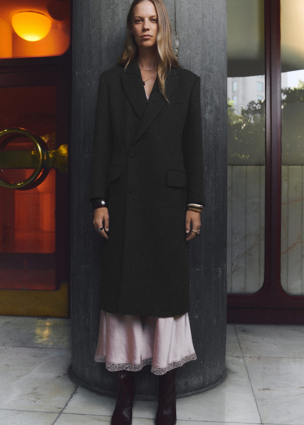 Mango Long Double-breasted Coat Grey In Gray