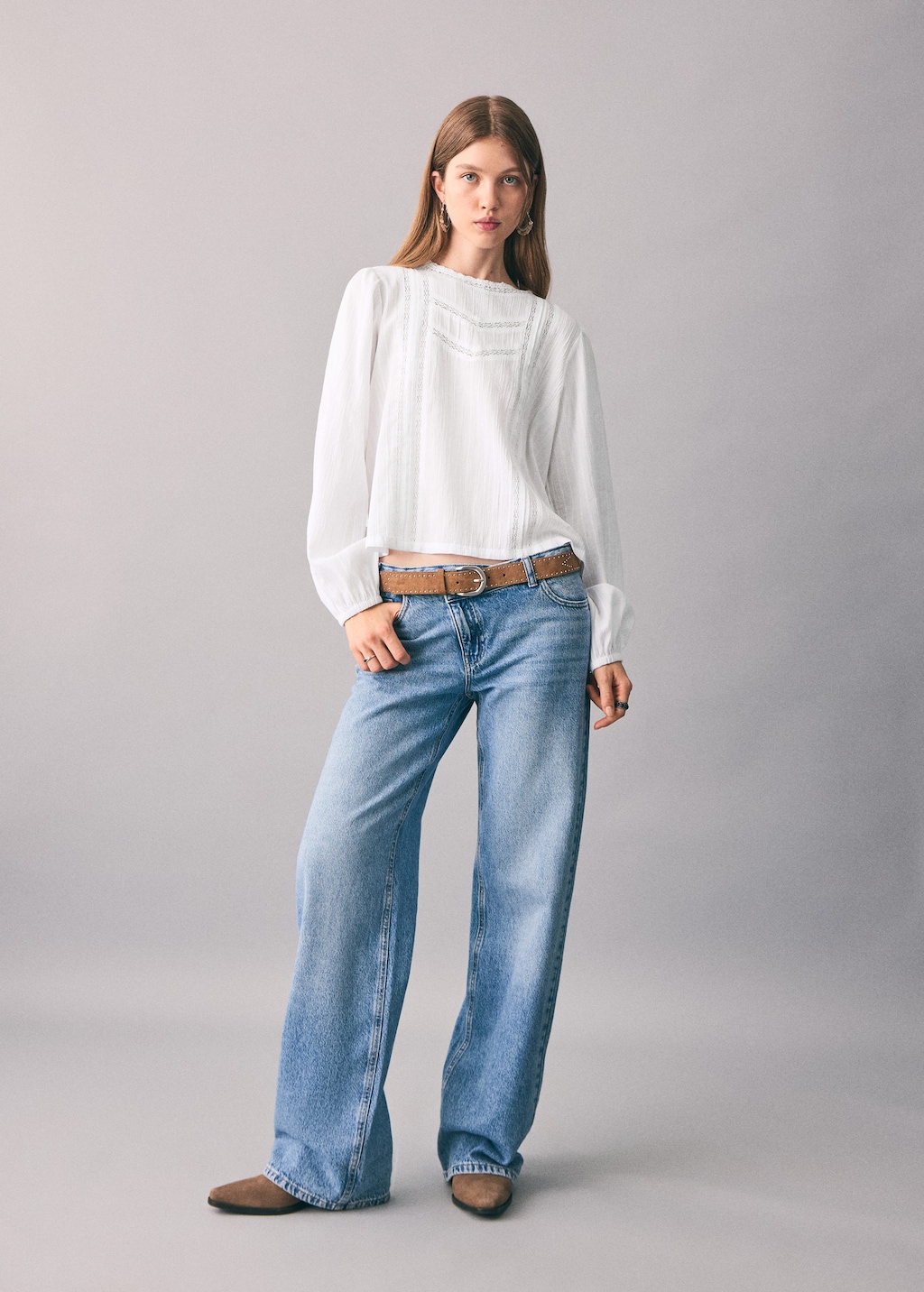 Mango Teen Cotton Blouse With Lace Trim Off White