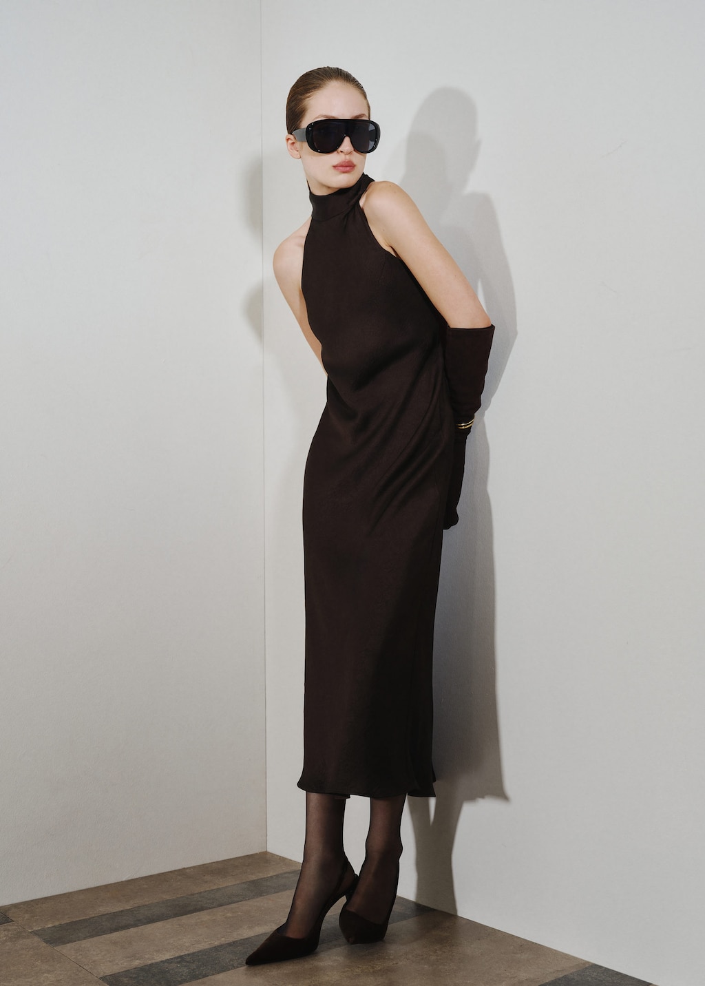 Mango Satin Dress With Creased Effect Chocolate In Brown