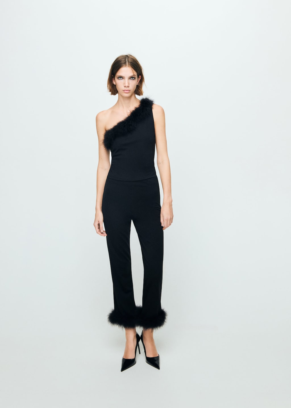 Mango Asymmetrical Speckled Top Black