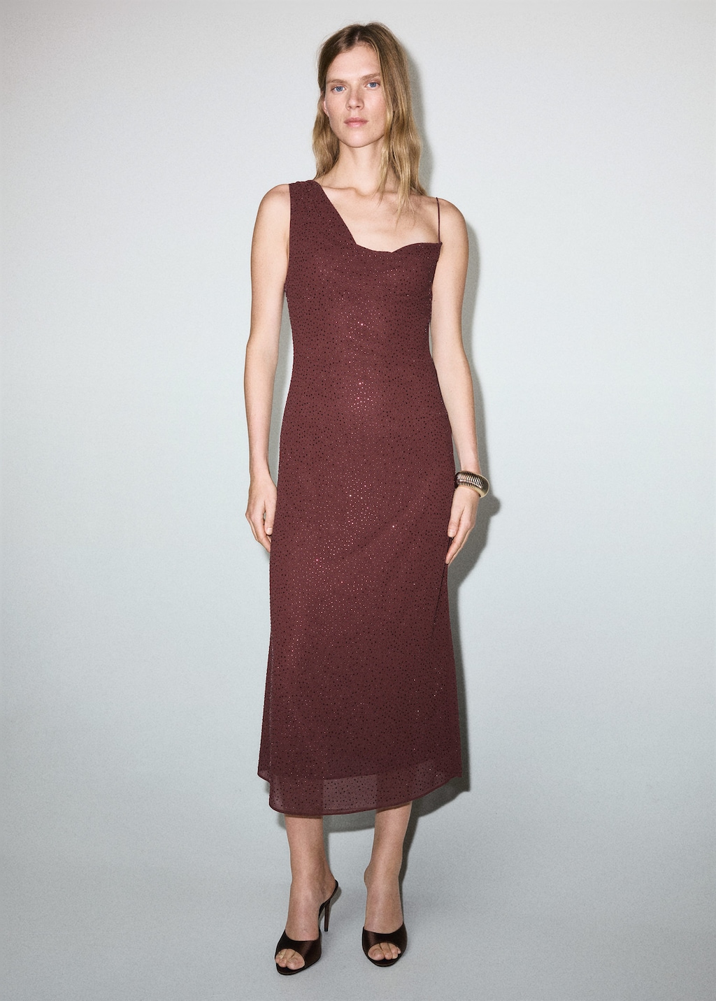 Mango Robe Asymétrique Strass Grenat - Femme - M -