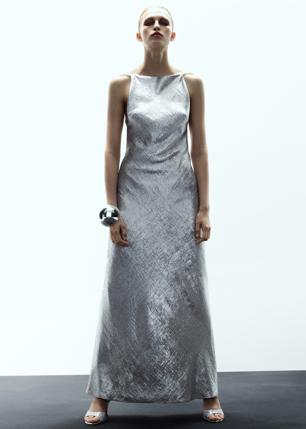 Mango Robe Métallisée Dos Nu Argent - Femme - L - In Silver