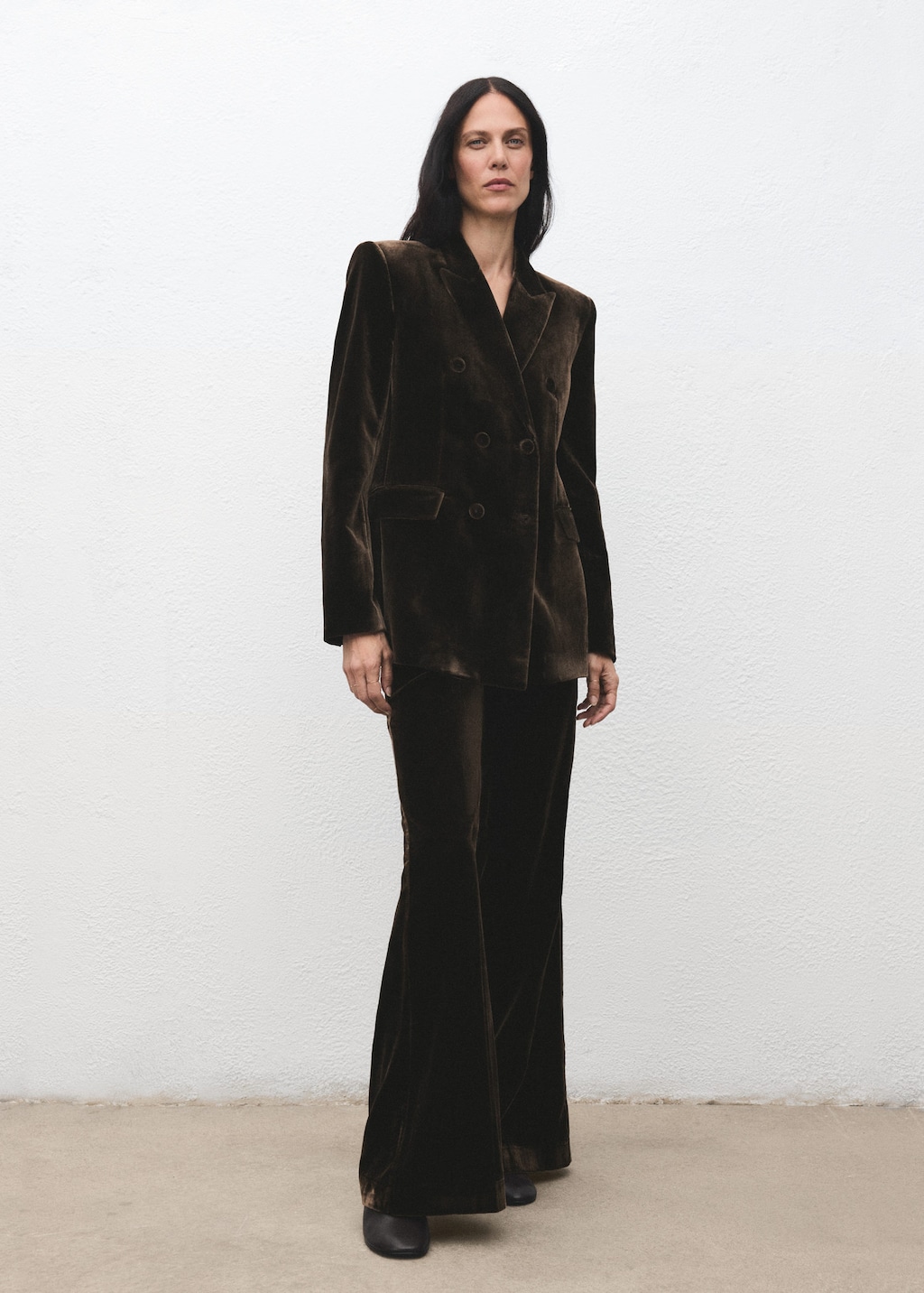 Mango Double-breasted Velvet Suit Jacket Chocolate In Brown