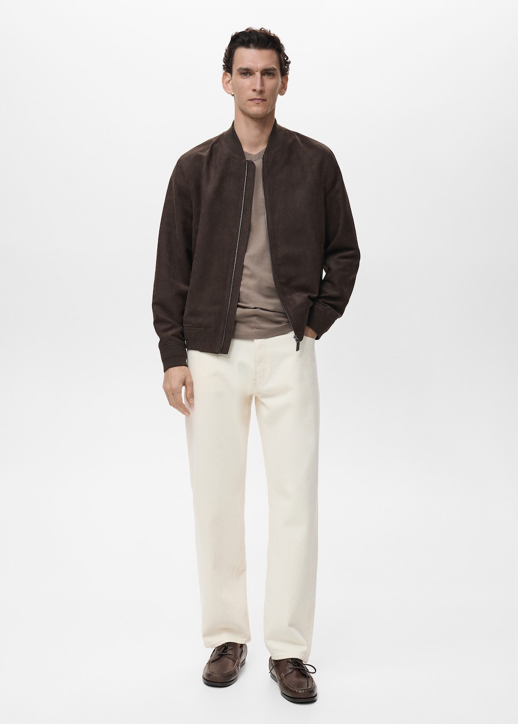Suede-effect bomber jacket chocolate - Man - XL - MANGO MAN