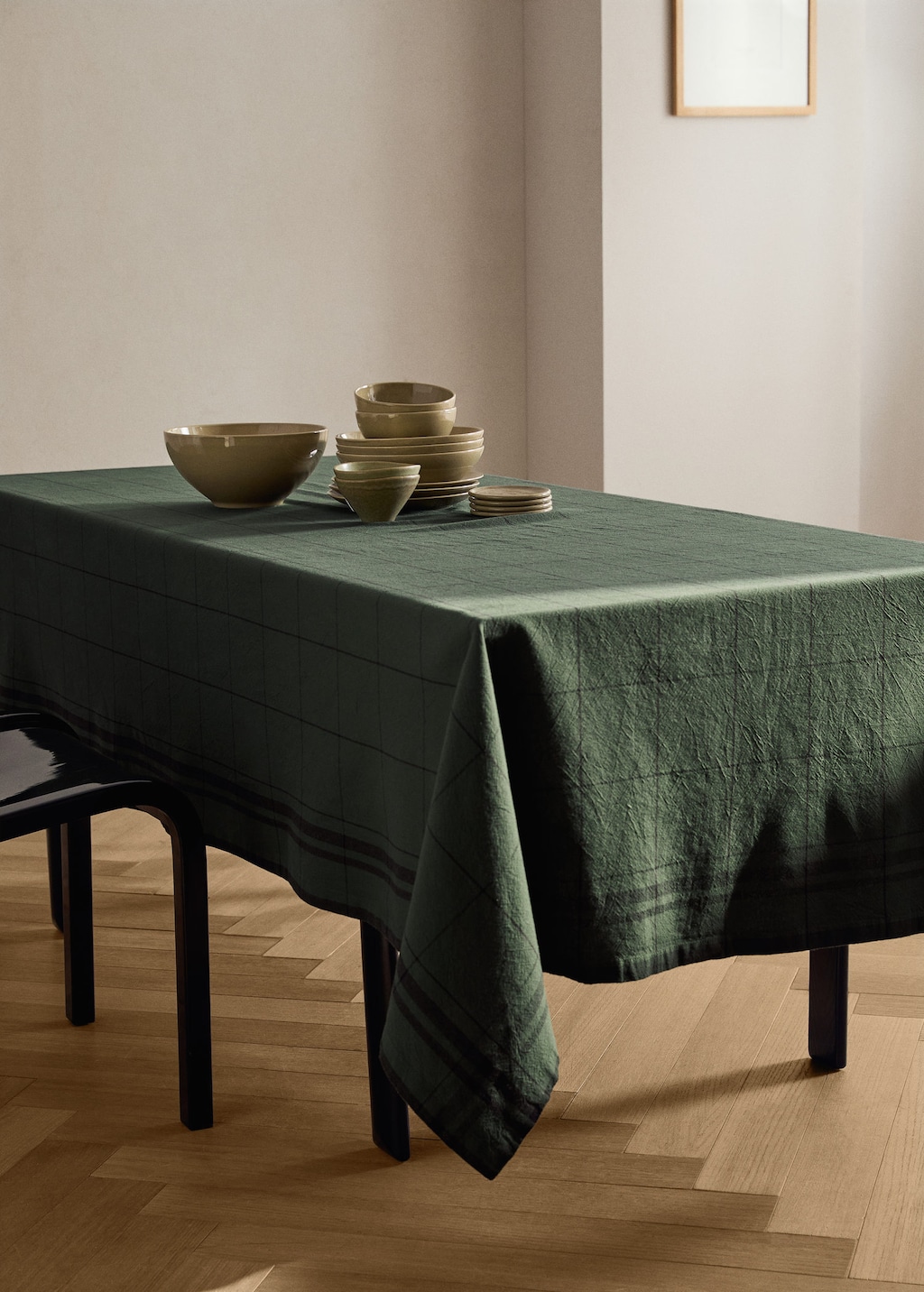 Mango Home Overdyed Cotton Check Tablecloth For 6-8 Diners Khaki