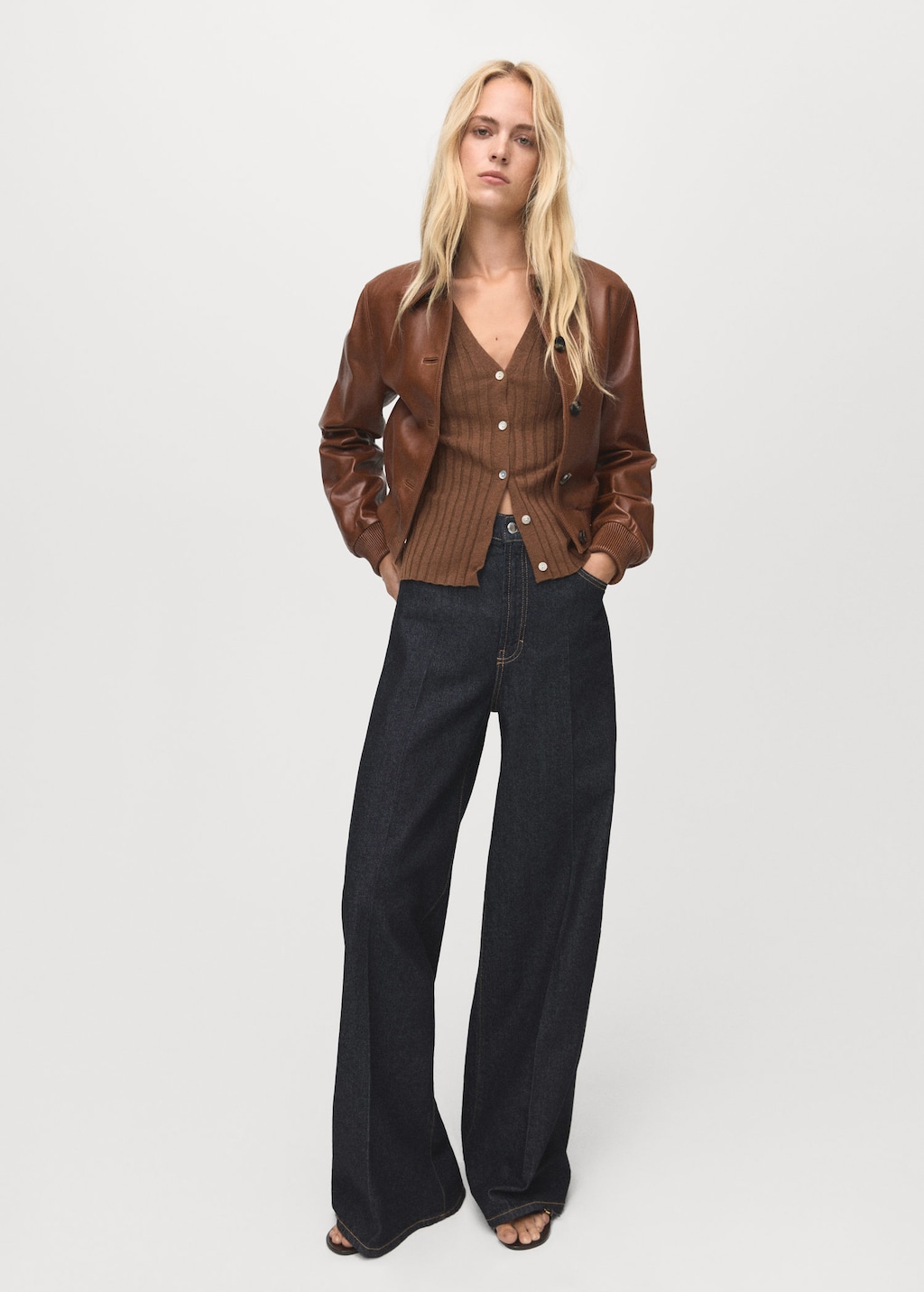 Mango Fine Rib Knit Cardigan Chocolate In Brown