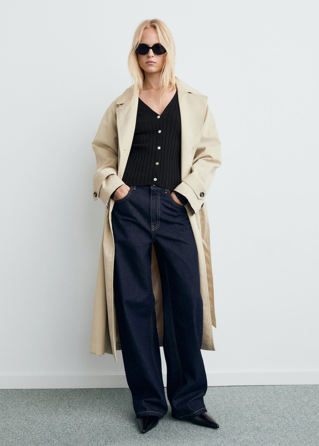 Mango Fine Rib Knit Cardigan Black In Neutral