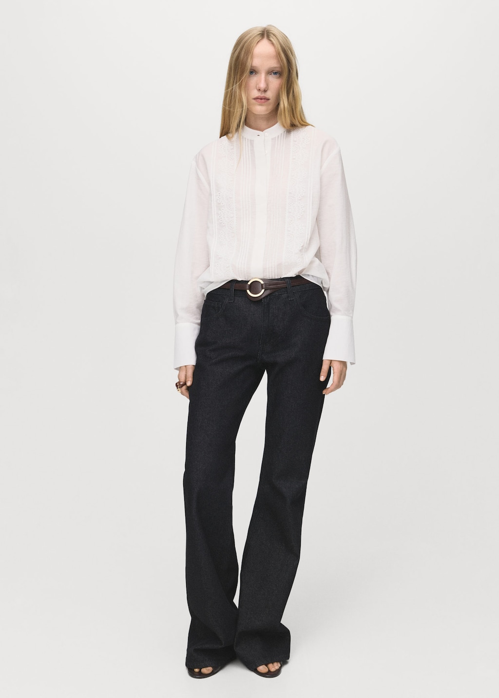 Blouse with lace trim details ecru - Woman - 8 - MANGO