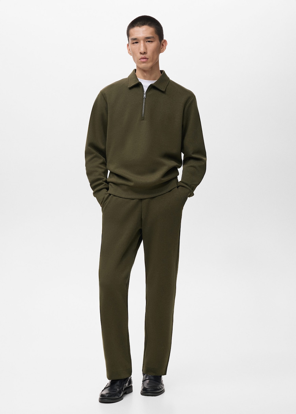Mango Man Cotton Joggers With Elastic Waist Olive Green