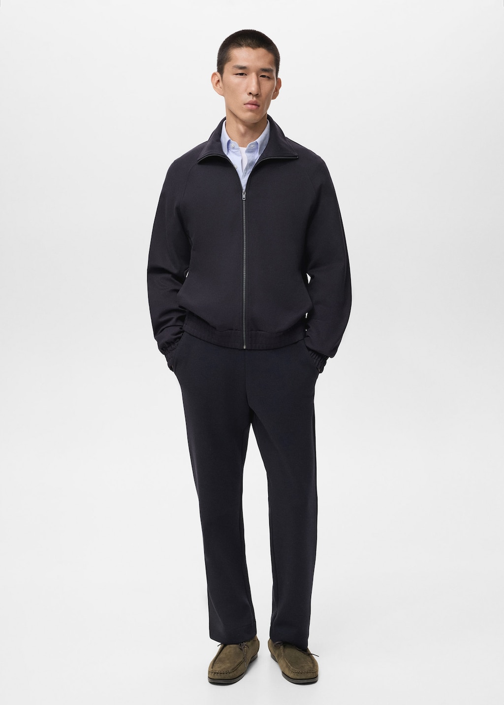 Mango Man Cotton Joggers With Elastic Waist Navy In Blue