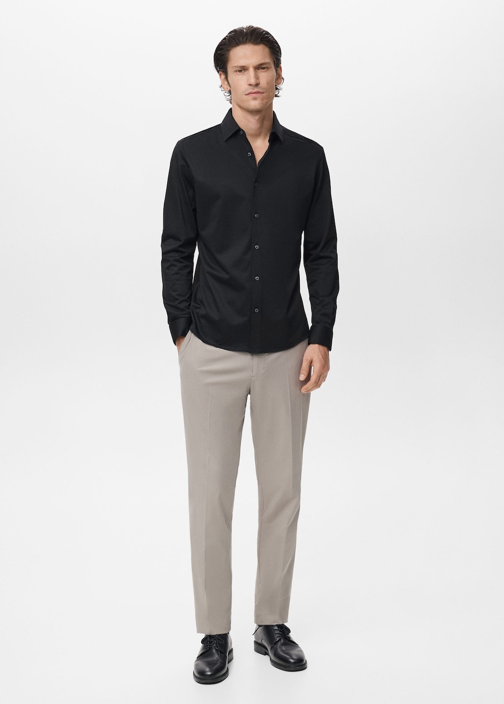 Mango Man Comfort Stretch Non-iron Shirt Black In Multi