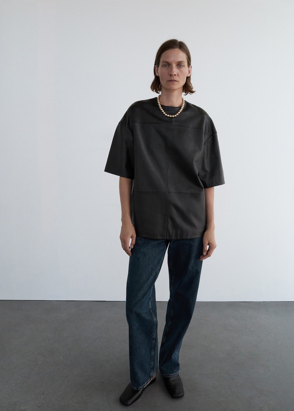 Mango 100% Leather Oversized T-shirt Black