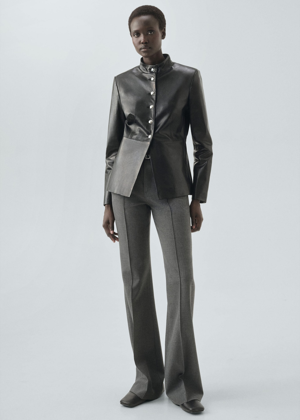 Mango Belt Straight-fit Trousers Grey In Gray