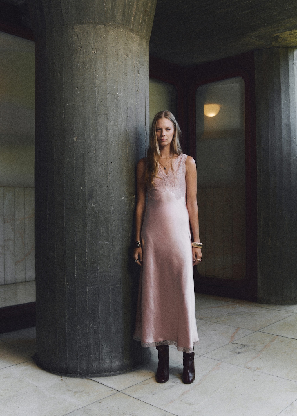 Mango Satin Camisole Dress Pastel Pink