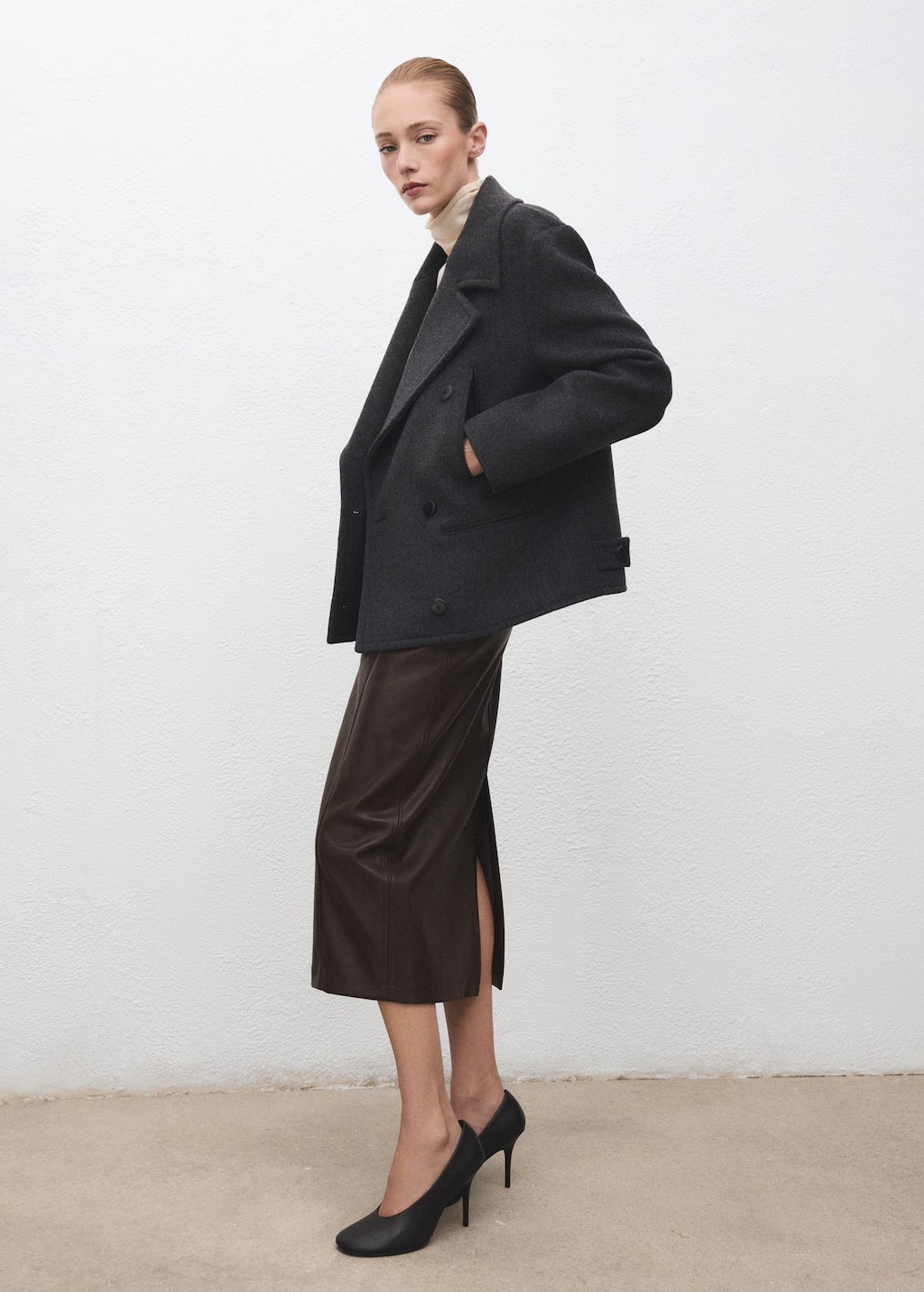 Mango Faux-leather Pencil Skirt Chocolate In Brown