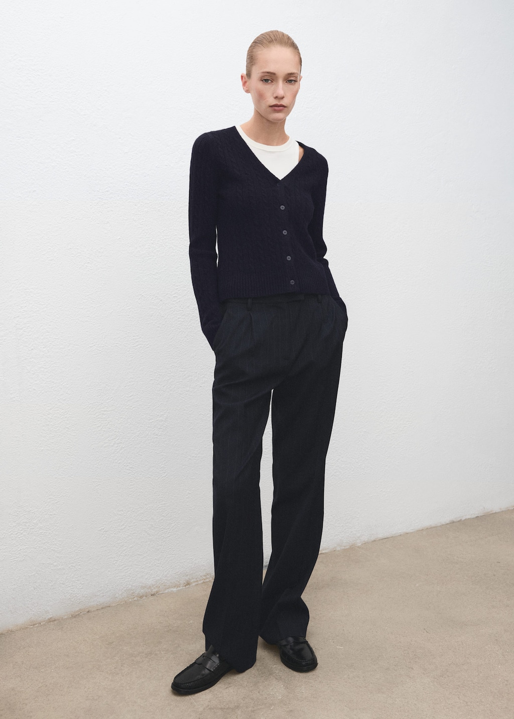 Mango Knitted Braided Cardigan Dark Navy In Blue